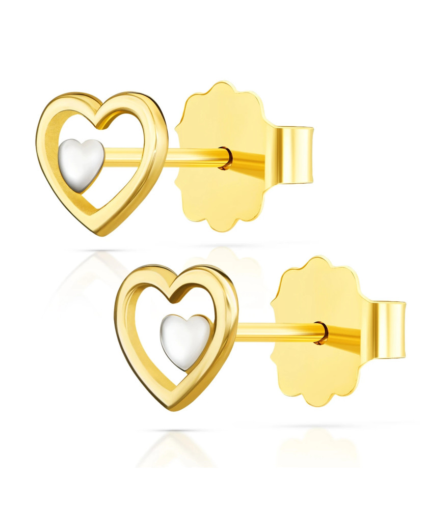 14ct Two-Tone Gold Heart Stud Earrings