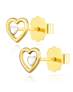 14ct Two-Tone Gold Heart Stud Earrings