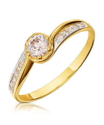Gold classic ring pattern white zircons 375