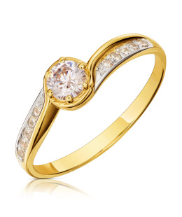Gold classic ring pattern white zircons 375