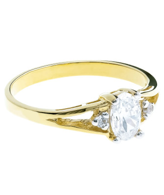 Gold ring with cubic zirconia classic white stones 375
