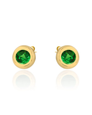 Gold earrings with a green stone surrounded by gold