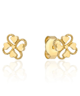 Kolczyki złote koniczynki i serduszka