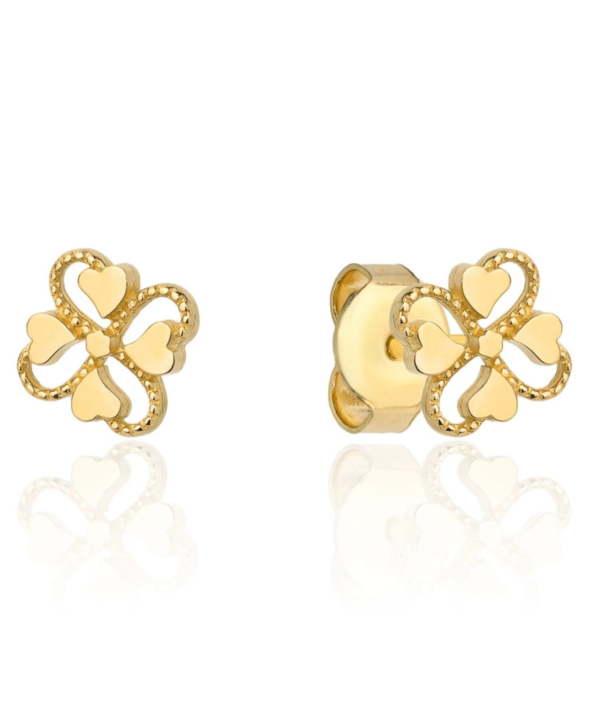 Gold earrings clovers and hearts