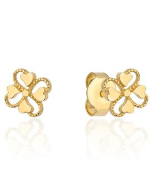 Gold earrings clovers and hearts
