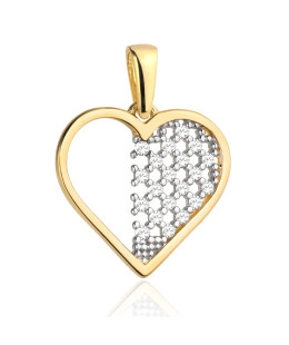 Gold pendant heart with openwork decoration and zircons