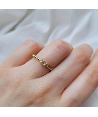 Gold ring ball white stone 14k test