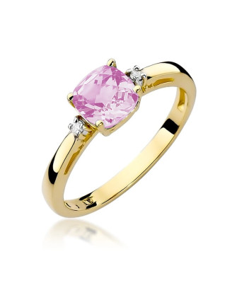 Złoty Pierścionek 14k z diamentem różowy topaz 1,10ct