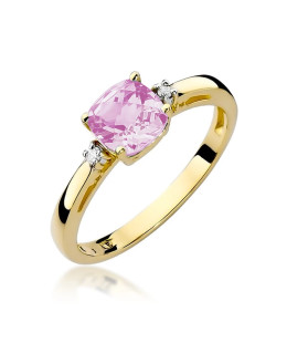 14k Gold Ring with Diamond Pink Topaz 1.10ct