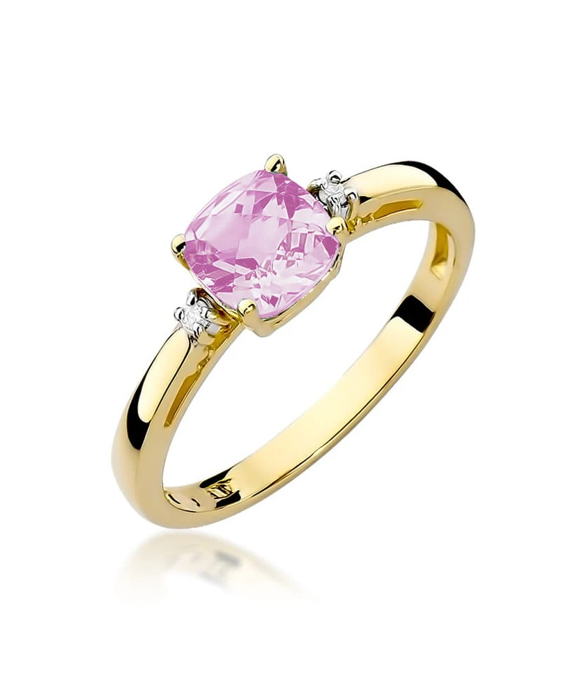 Złoty Pierścionek 14k z diamentem różowy topaz 1,10ct