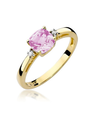 Złoty Pierścionek 14k z diamentem różowy topaz 1,10ct