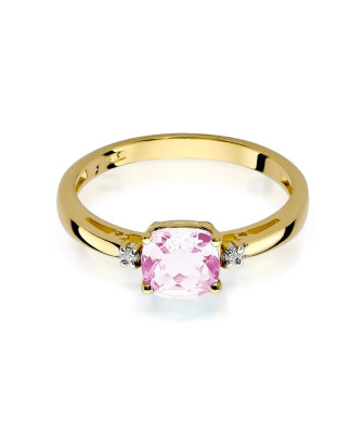 Złoty Pierścionek 14k z diamentem różowy topaz 1,10ct