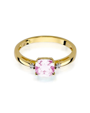 Złoty Pierścionek 14k z diamentem różowy topaz 1,10ct