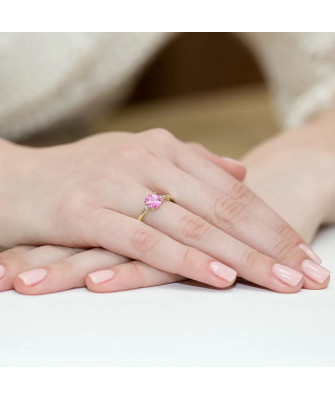 14k Gold Ring with Diamond Pink Topaz 1.10ct