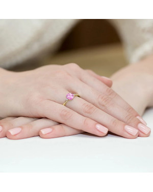 14k Gold Ring with Diamond Pink Topaz 1.10ct