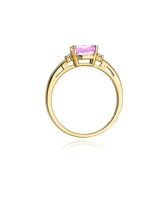 Złoty Pierścionek 14k z diamentem różowy topaz 1,10ct