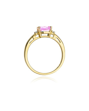 Złoty Pierścionek 14k z diamentem różowy topaz 1,10ct