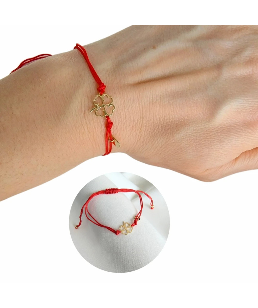 Gold-plated bracelet Red string CLOVER