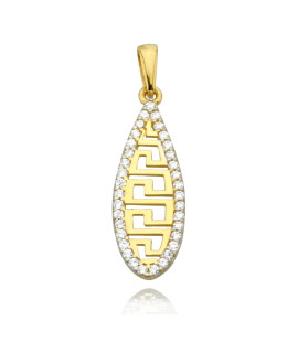 Gold teardrop pendant with Greek pattern