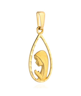 Medal Mother of God praying satin in a golden drop