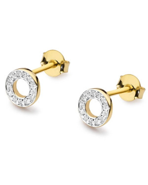 Złote kolczyki koła próba 14k z brylantem 0,13ct