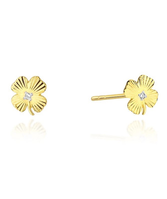 14k gold clover earrings with 0.01ct diamond