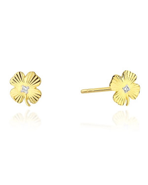 14k gold clover earrings with 0.01ct diamond