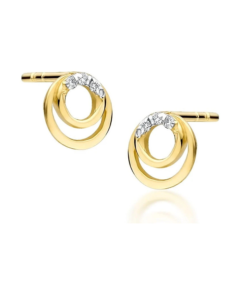 Złote kolczyki koła próba 14k z brylantem 0,03ct