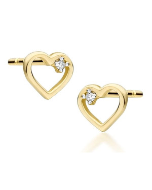 Gold heart earrings 14k with 0.01ct diamond