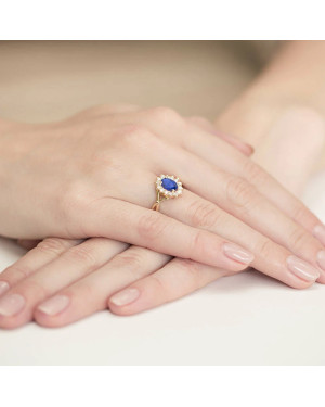 14k Gold Ring with Diamond Sapphire 0.90ct