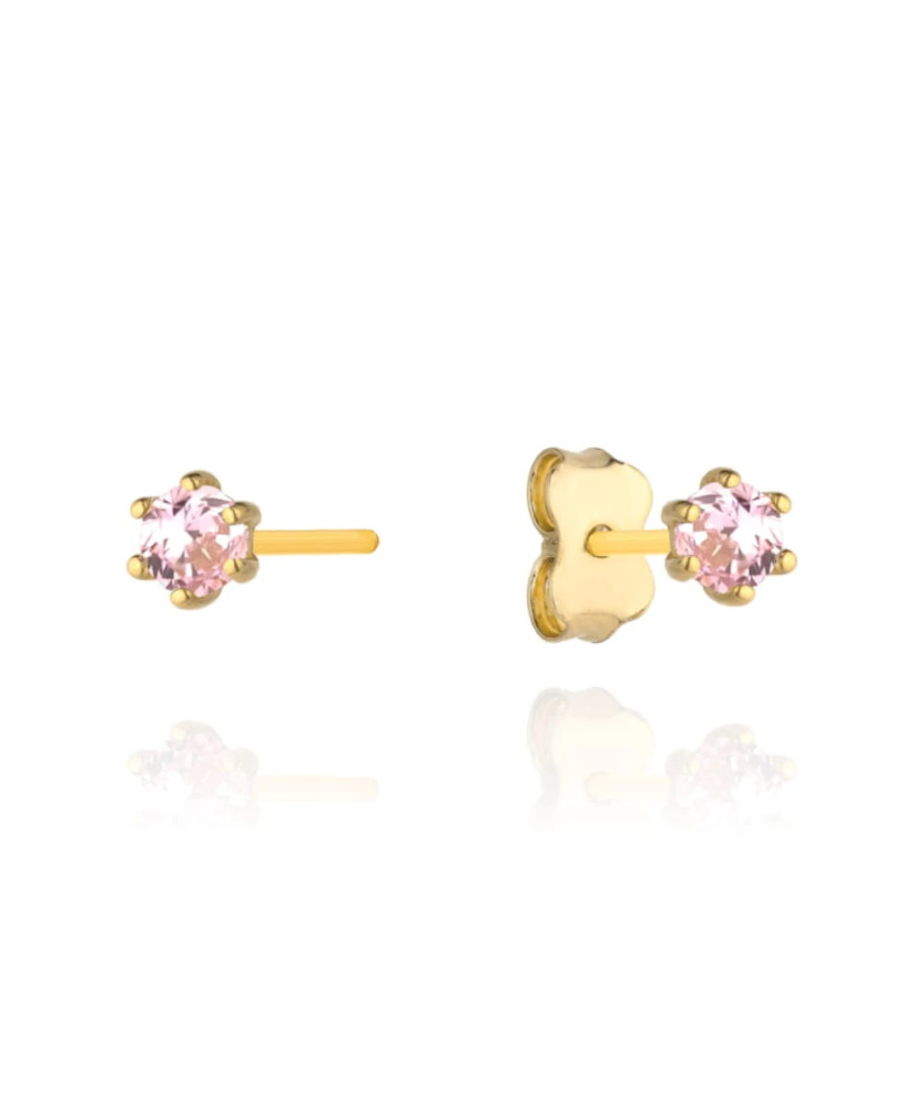 Gold earrings with pink zirconia