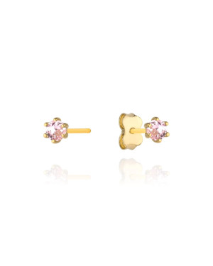 Gold earrings with pink zirconia