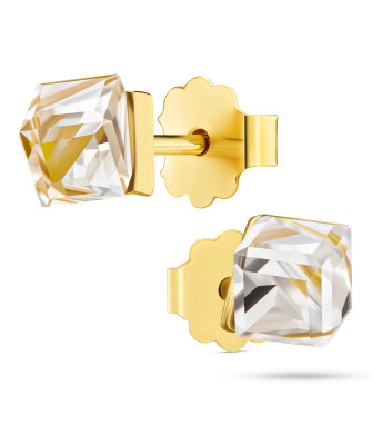 Złote kolczyki 3D sześcian 14k