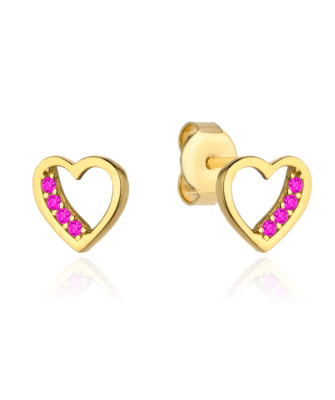 Gold heart earrings with ruby cubic zirconia
