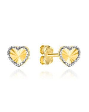 Gold diamond-cut heart earrings in two colors of gold