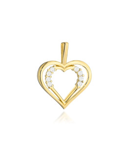 Gold pendant with two hearts and zirconia