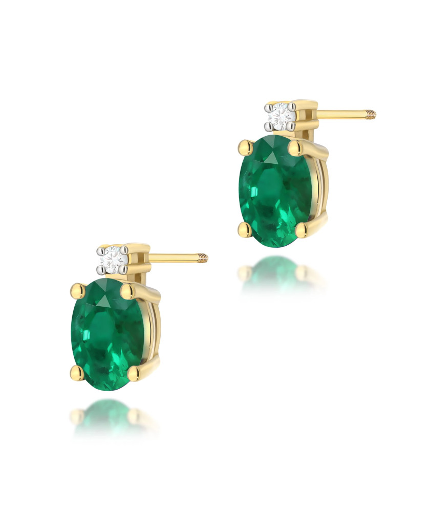 Złote kolczyki próba 14k z Szmaragdem i Brylantami 0,80ct
