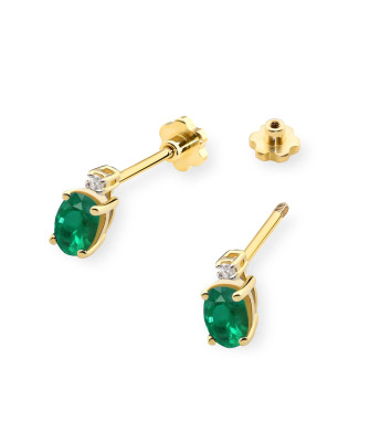 Złote kolczyki próba 14k z Szmaragdem i Brylantami 0,80ct