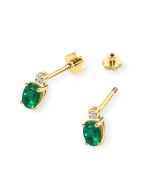 14K Gold Earrings with Emerald and Diamonds 0.80ct