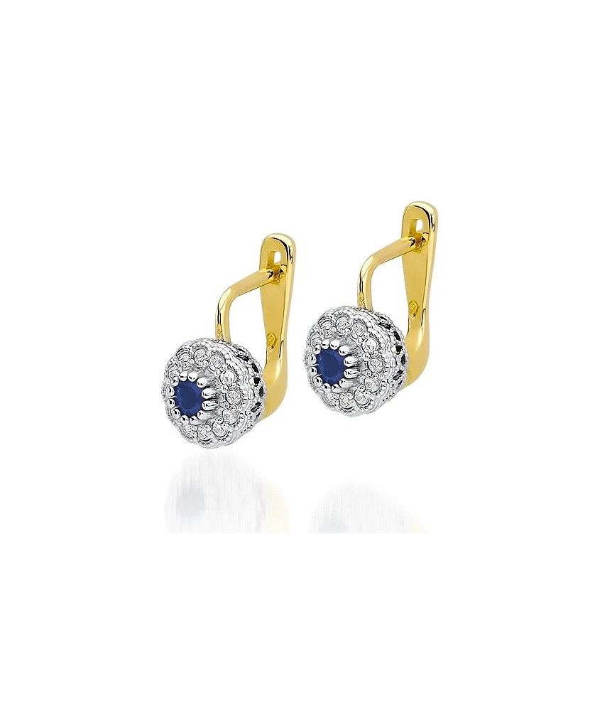 Złote kolczyki próba 14k z Szafirem i Brylantami 0,30ct
