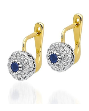 Złote kolczyki próba 14k z Szafirem i Brylantami 0,30ct