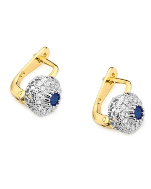 Złote kolczyki próba 14k z Szafirem i Brylantami 0,30ct
