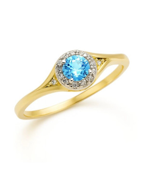Złoty pierścionek zaręczynowy błękitny kamień