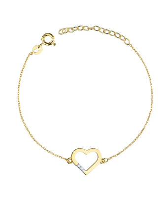 Bransoletka złota 14k serce z diamentami 0.015