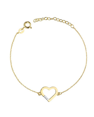 Bransoletka złota 14k serce z diamentami 0.015