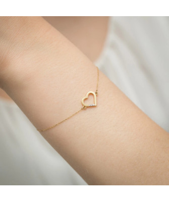Bransoletka złota 14k serce z diamentami 0.015