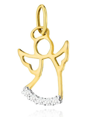 Złota Zawieszka Aniołek 14k z Diamentami 0,07ct
