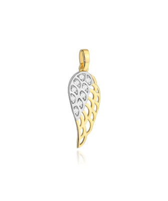 Gold pendant wing in two colors of gold with zircons