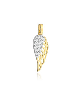 Gold pendant wing in two colors of gold with zircons