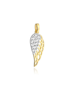 Gold pendant wing in two colors of gold with zircons